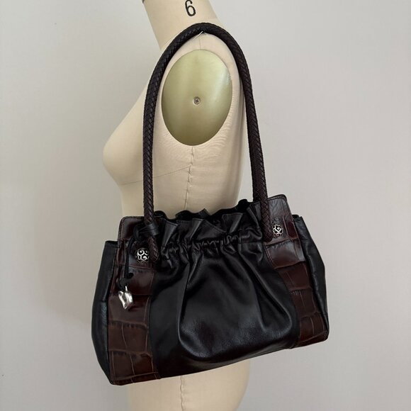 Brighton Bag Brown Crocodile Print and Black Smooth Leather Shoulder Bag - Picture 1 of 8